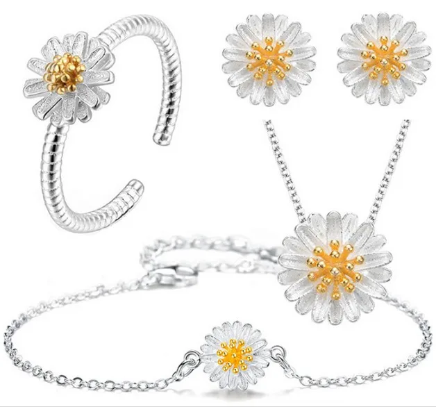 Fashion Silver Plated Chrysanthemum Jewelry Set Jewerly For Women Bridal Party Wedding Sets Wholesale Cheap Brincos |