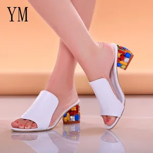 2018 brand large sizes 35 41 colorful rhinestone crystals heels peep toe summer womens shoes woman sandals slippers hot sale free global shipping