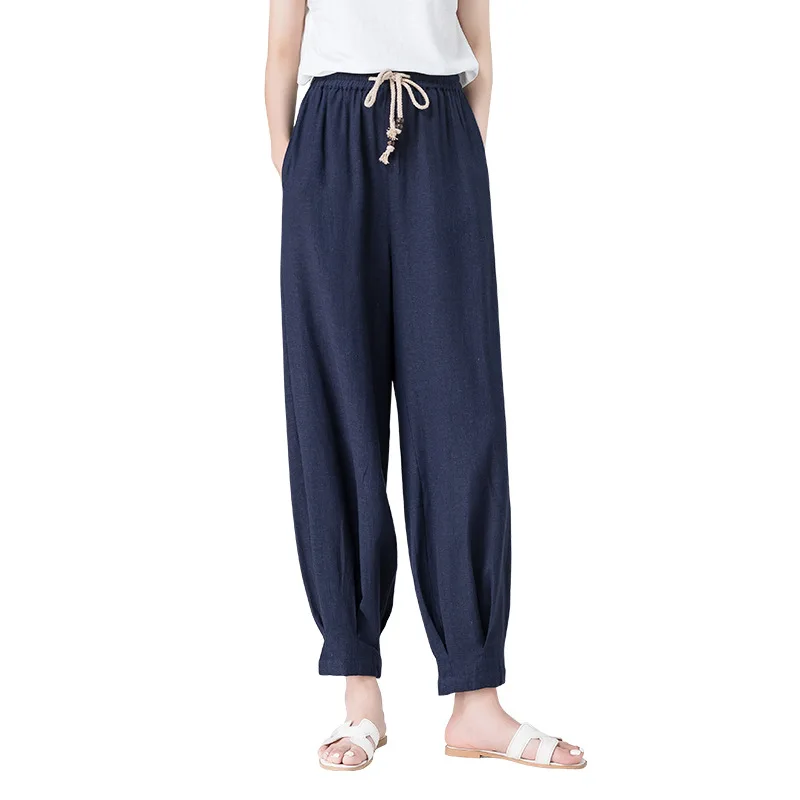 

Новые однотонные брюки contour sense свободные Дышащие хлопчатобумажные льняные женские брюки с широкими штанинами в китайском стиле