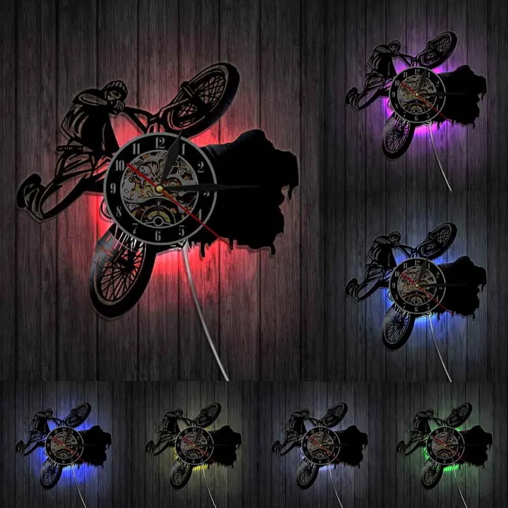Светодиодный светильник BMX для велосипеда настенные часы с виниловой пластиной