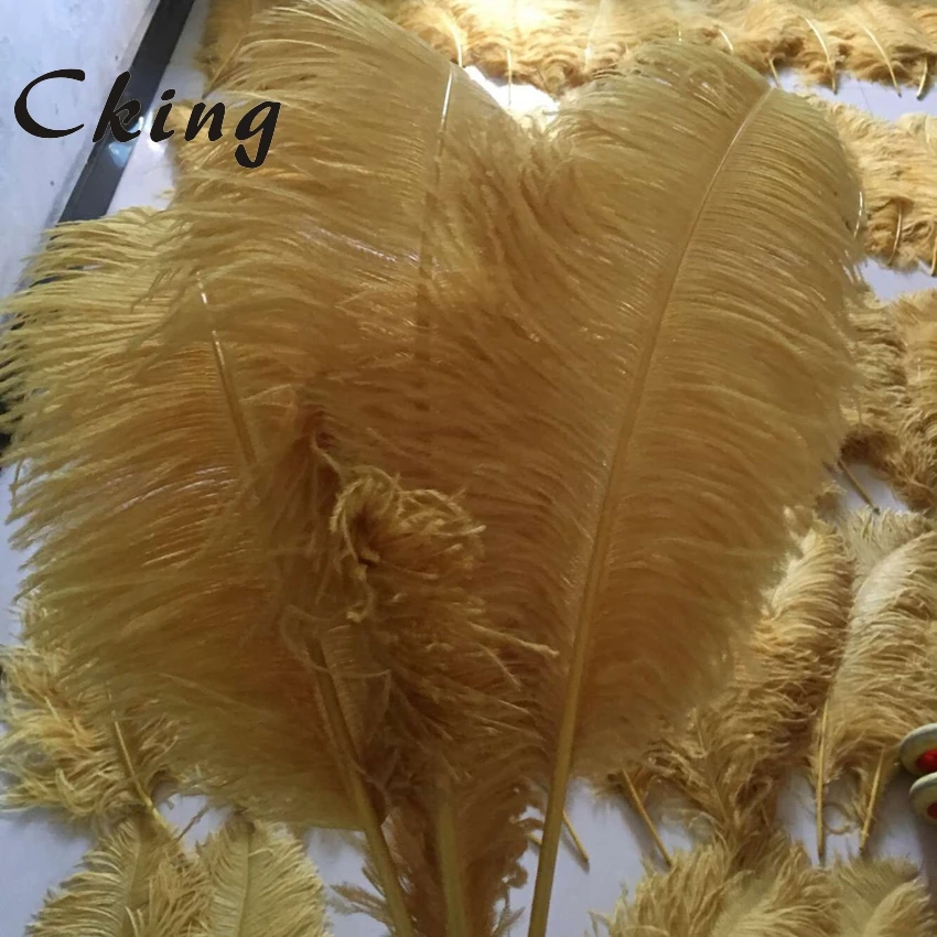 65-70 см длинный натуральный настоящий Плюмаж из страусиного пера золотого цвета