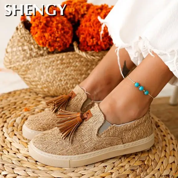 Туфли женские холщовые с бахромой дышащие кроссовки повседневная обувь на