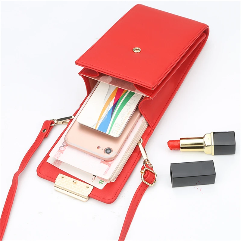 

2020 New Fashion PU Leather Phone Women Wallet Shoulder Bag Coin Card Holder Purse High Capacity Solid Color Lock Student Wallet