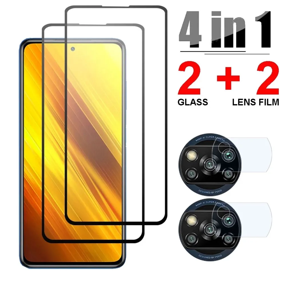 

4in1 Tempered Glass For Xiaomi Poco X3 M3 M2 F2 X2 Pro NFC 11 Lite 11i Camera Len Film For Xiaomi Poco F3 X3 M3 Screen Protector