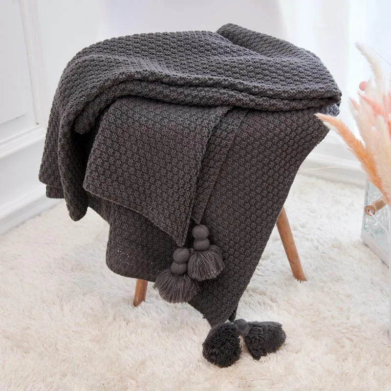 dark grey Вязаное одеяло с нитью для кровати, акриловое декоративное одеяло для дивана, s покрывало, подарок на день рождения, реквизит для детской фотосессии 120x180 см - Цвет: dark grey