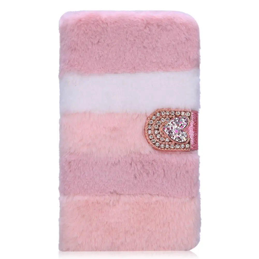 white and pink LAPOPNUT Роскошный кожаный чехол-книжка с теплым мехом для samsung Galaxy J6 Plus J4 J3 A5 A8 A7 A6 - Цвет: white and pink