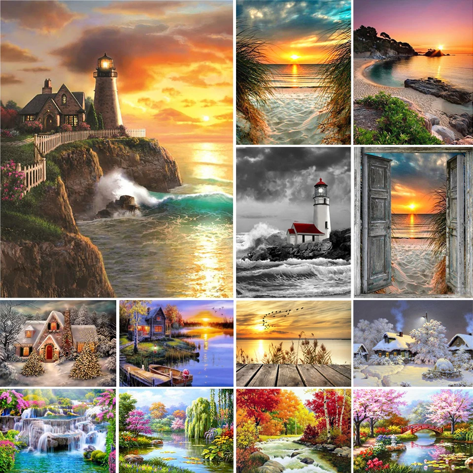 

5d Diamond Painting Landscape Sunset Seascape Square Cross Stitch Set Secco Diy Home Decoration Mysterious Box Gift