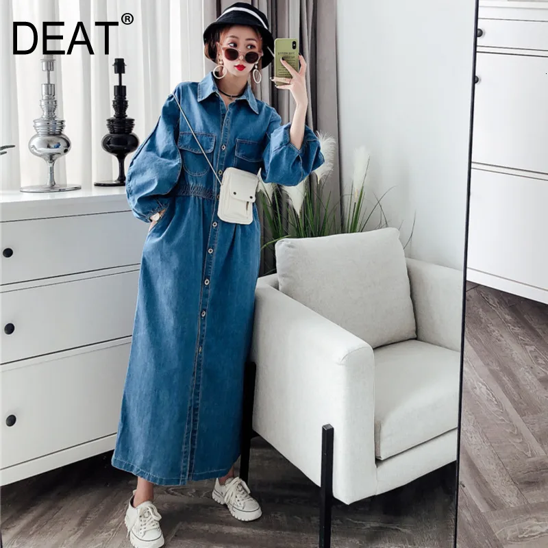 Женское джинсовое платье с отложным воротником DEAT однотонное однобортное