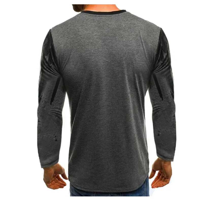 Мужская модная весенняя футболка с длинным рукавом и круглым вырезом свободная