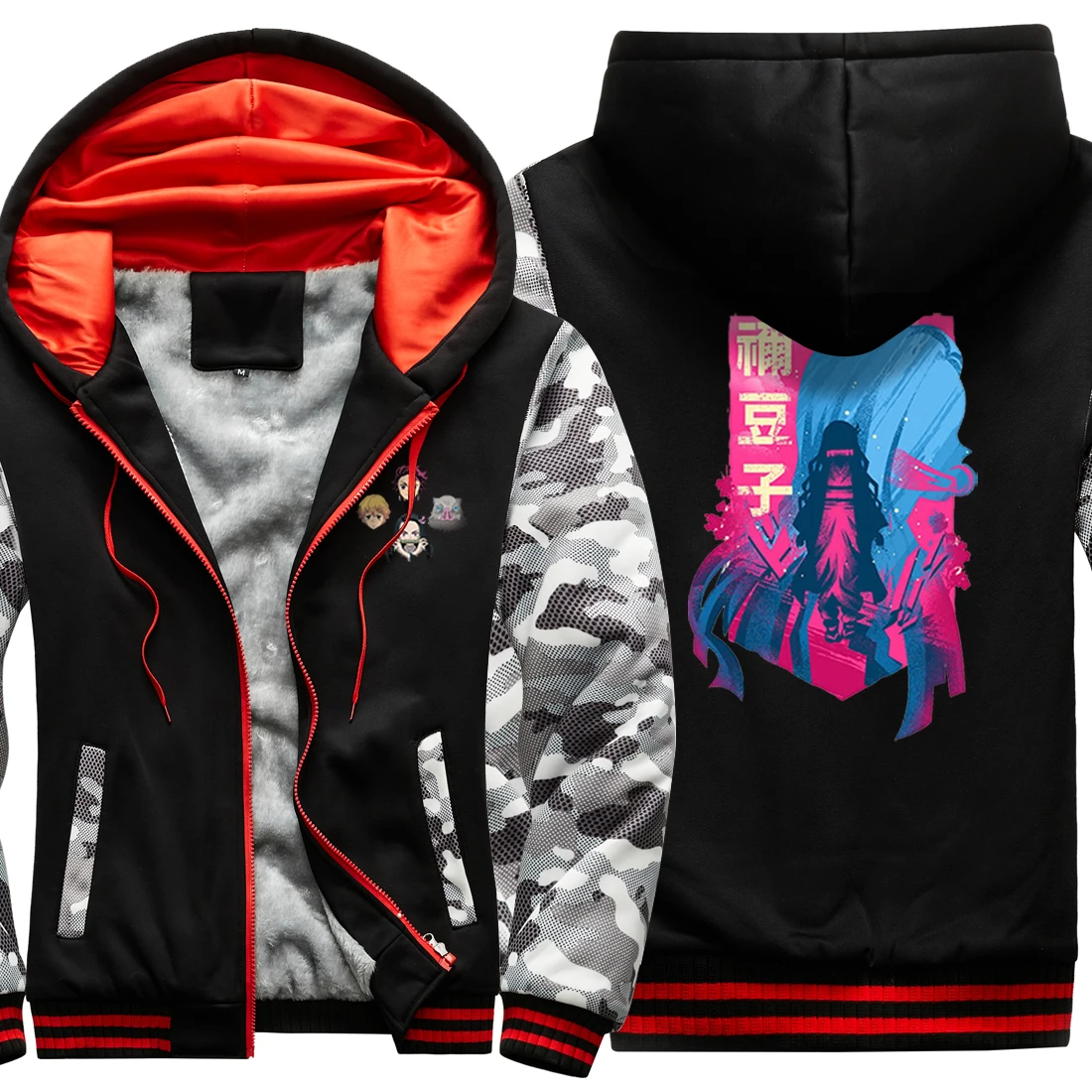 

Cartoon Printing Keep Warm Mens Raglan Thicken Jackets Winter Hip Hop Male Clothing Hooded Casual Fashion Retro sudadera hombre