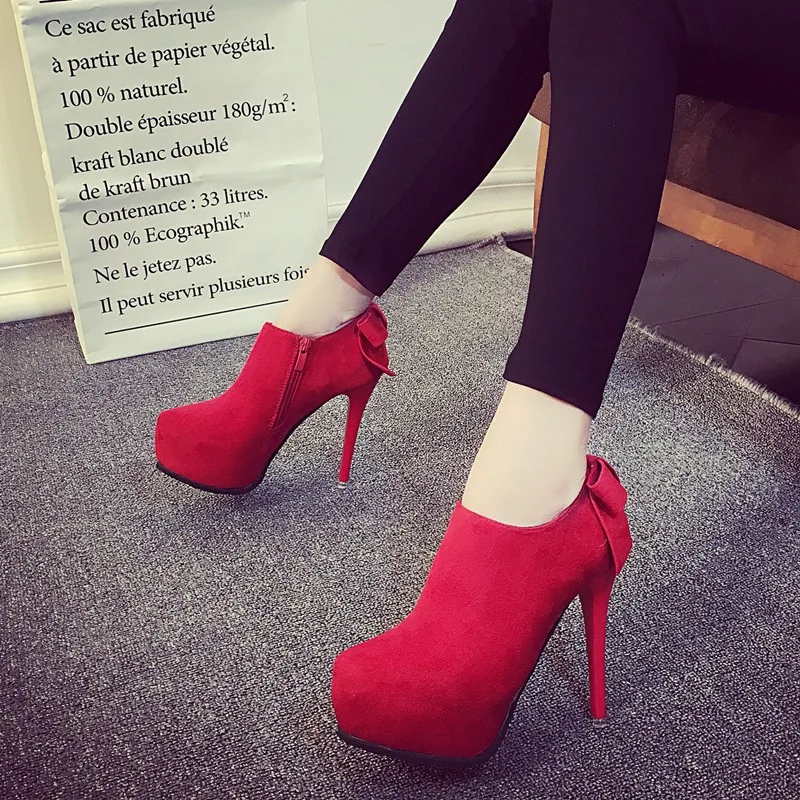 Женские Ботильоны на каблуке шпильке красные свадебные туфли из микрофибры с