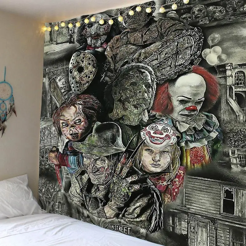 

Clown Skull Devil Tapestry Ugly Girl Wall Hanging American Horror Story Tapestryies For Home Deco Living Room Bedroom