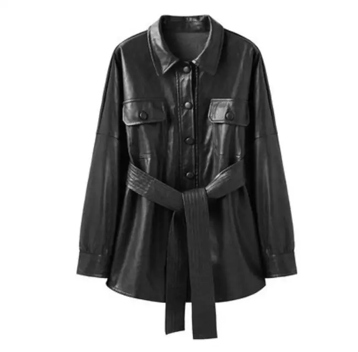 Куртка женская демисезонная из ПУ кожи с отложным воротником|Женские куртки| |