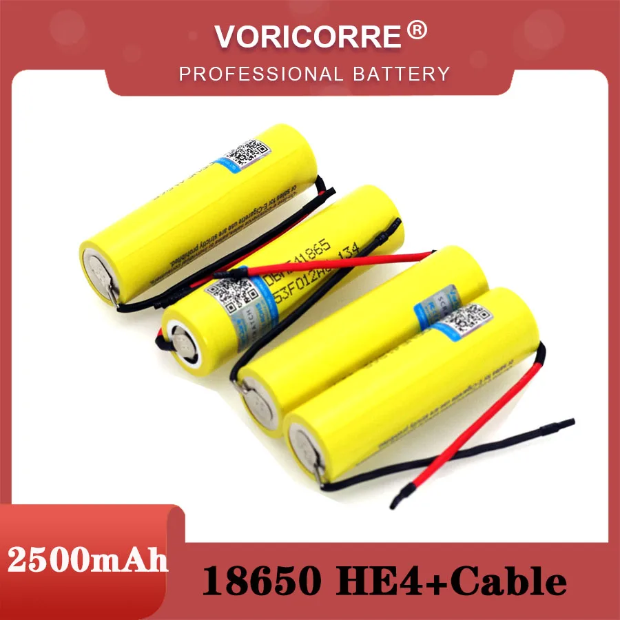 

VariCore Original HE4 2500mAh Li-lon Battery 18650 3.7V Power Rechargeable batteries 20A discharge +DIY Silica gel Cable