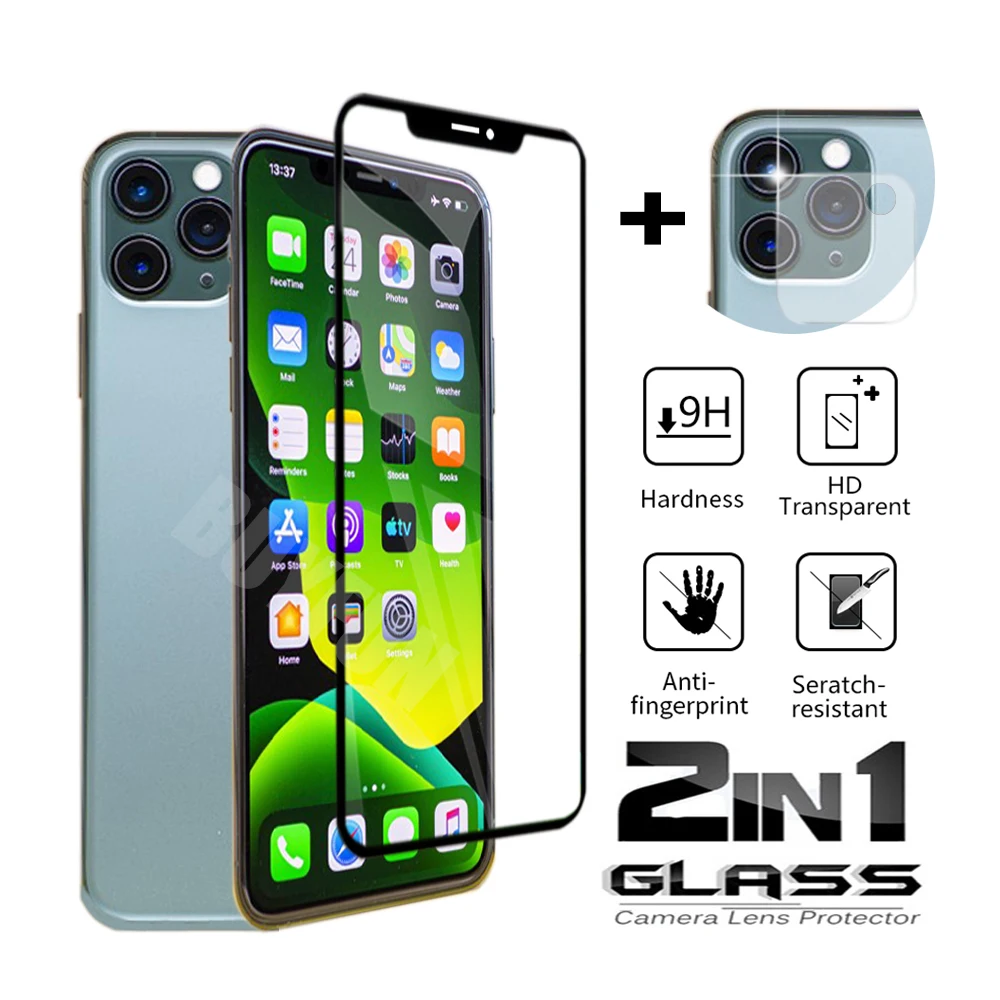 Закаленное стекло 2 в 1 для iPhone 11 pro Pro Max Se (2020) Защита экрана X XS защитное