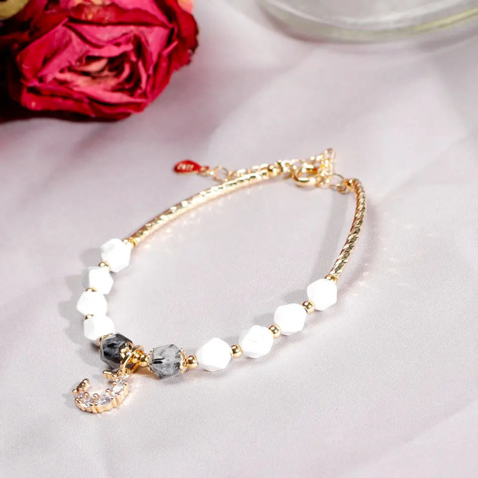 Rotating Moon Lucky Bracelet Titanium Stainless Steel Material Inlaid Natural Jewel Trendy Bracelets Women Jewelry Birthday Gift | Украшения
