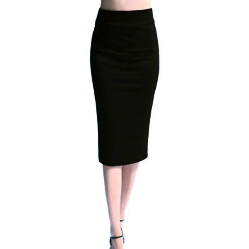 Юбка-карандаш Женская эластичная с высокой талией хлопковая однотонная