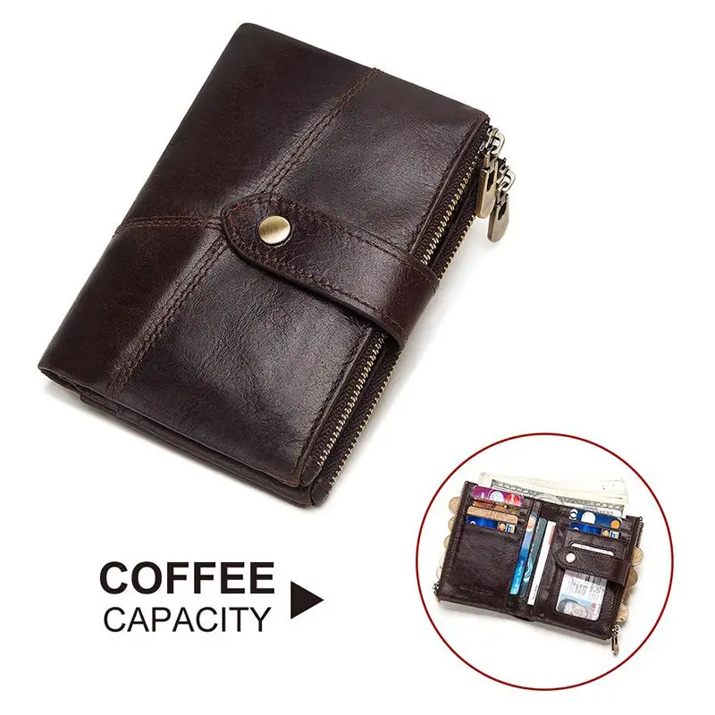 Coffee M GZCZ RFID кошелек из натуральной кожи для мужчин Crazy Horse кошельки короткий кошелек для монет мужская сумка для денег качественный дизайнерский мини-кошелек - Цвет: Coffee M