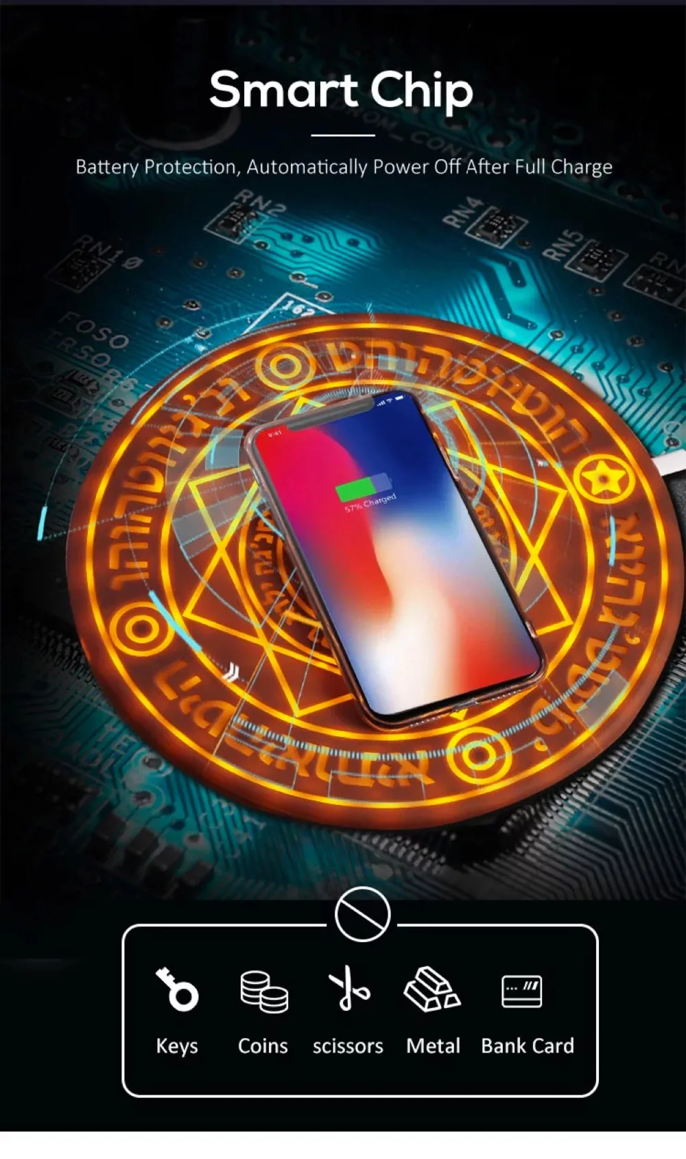Волшебная оптическая матрица Qi Беспроводное зарядное устройство для телефона 10 Вт круглая Быстрая зарядка для iPhone 8 X XS XR Plus huawei P30 S9 Xiaomi MIX 9