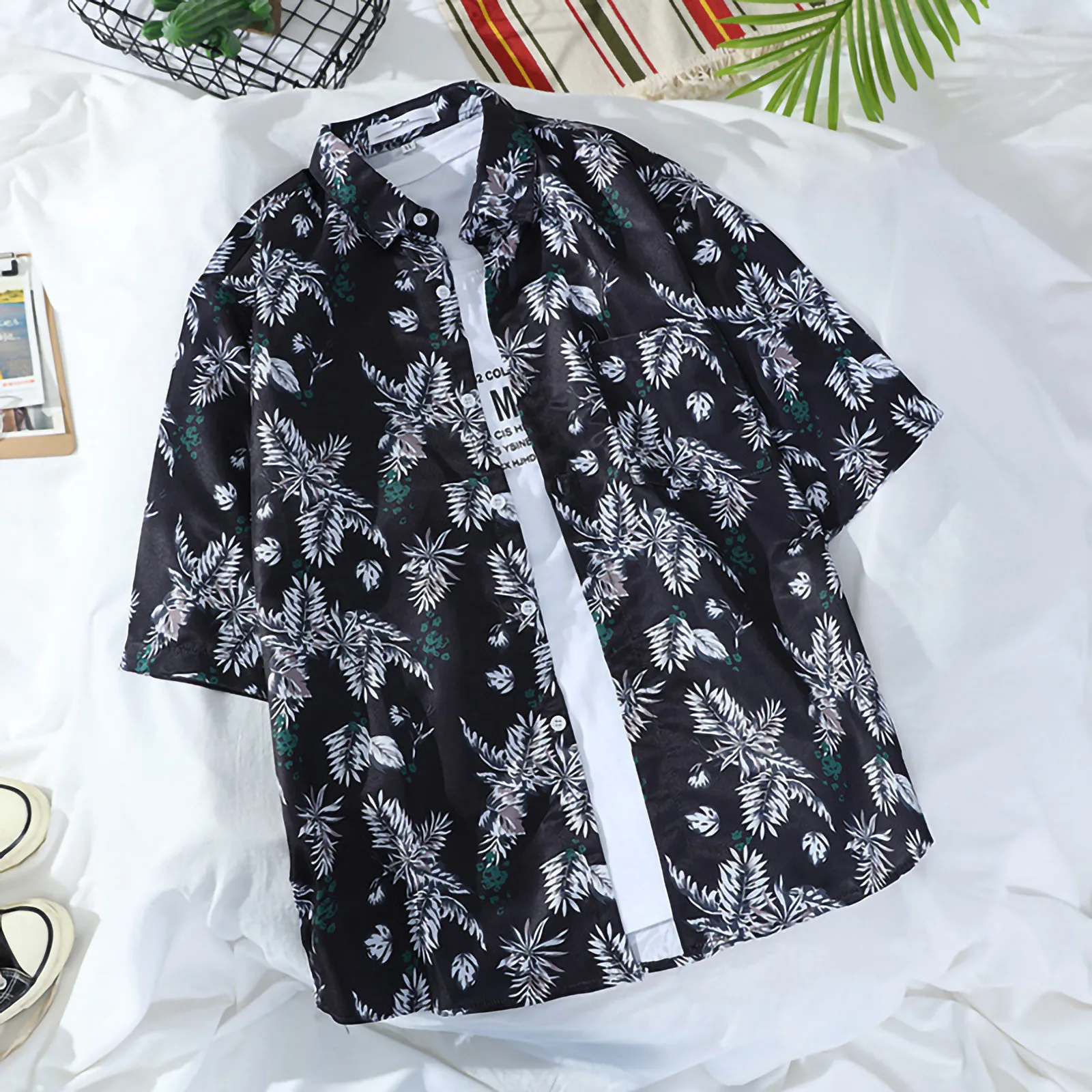

Summer Hawaiian Stly Shirts For Men And Women's Printing lapel Buttons Pocket Shirts Short Sleeve Tops Plus Size Men's Clothing