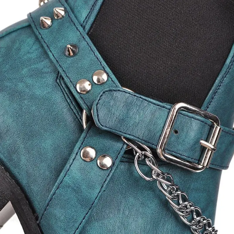 Женские ботильоны с заклепками на толстом каблуке Размеры 33-48 | Обувь