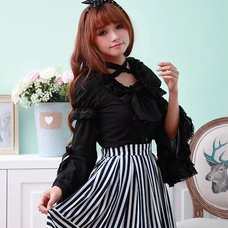 Женская летняя модная блузка для косплея белая черная короткая кружевная в стиле