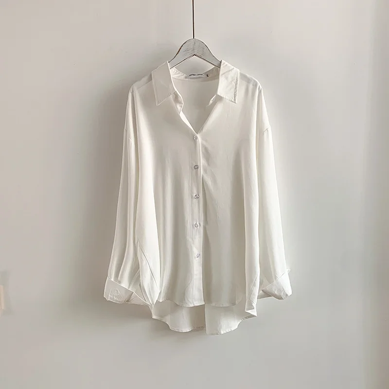 Long Sleeve Button Cotton Shirt Women Autumn New Loose White Blouses Casual Ladies Tops Blusas Mujer De Moda 2021 16310 | Женская одежда