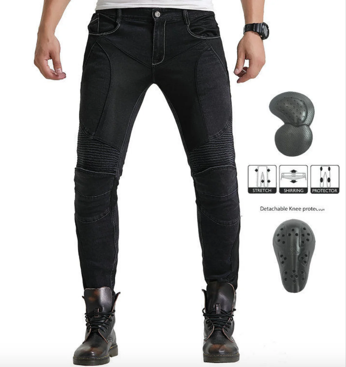 Мужские мотоциклетные джинсы стильные байкерские облегающие повседневные штаны