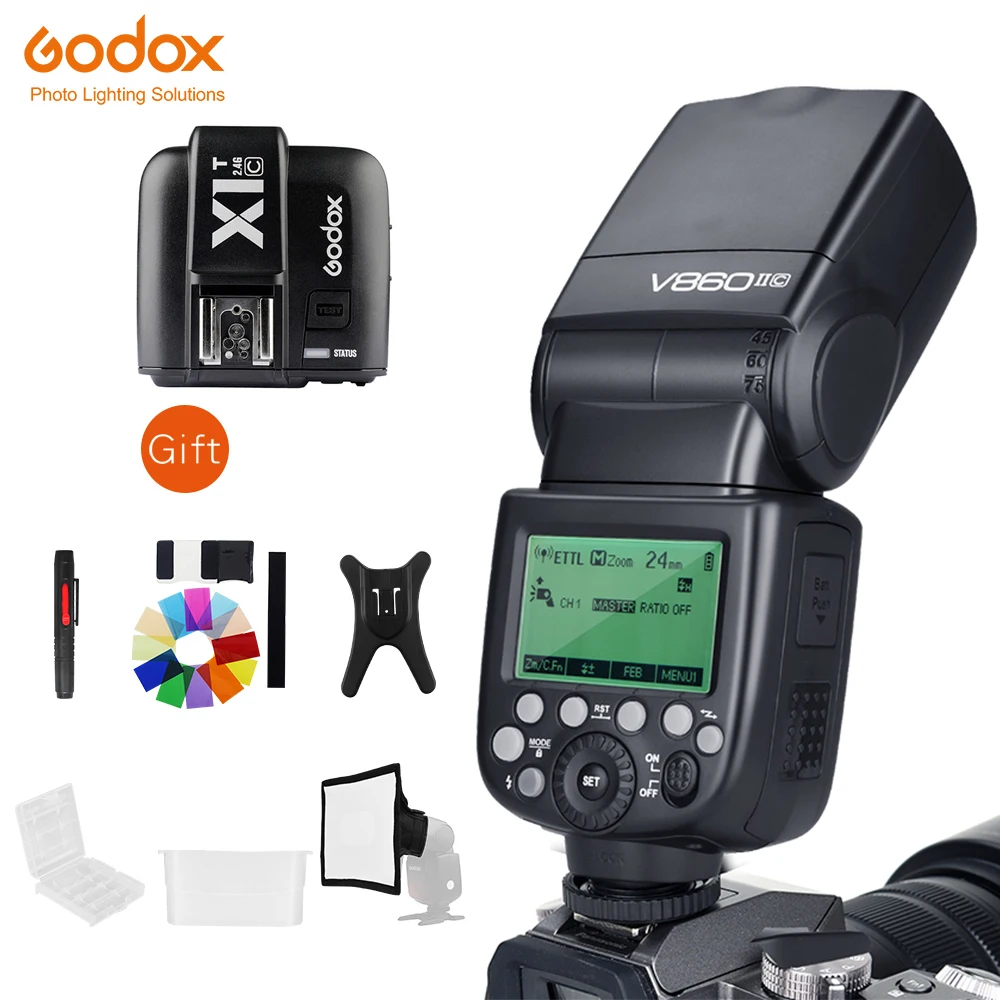 Godox V860II+ X1 триггер V860II-C V860II-N V860II-S V860II-F V860II-O HSS ttl высокоскоростная вспышка для Canon sony Nikon Olympus Fuji
