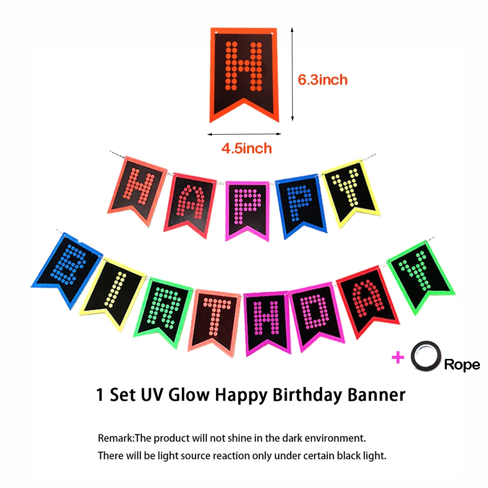 

Neon Happy Birthday Banner Glow Balloons UV Blacklight Reactive DIY Birthday Garlands Christmas Luminous Balloons Kids Favors
