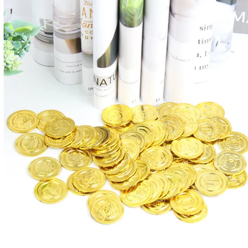 20 шт. пиратское сокровище пластиковая монета реквизит золотого с черепом для