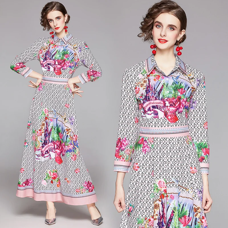 Женское платье рубашка с отложным воротником готическое макси в Европейском