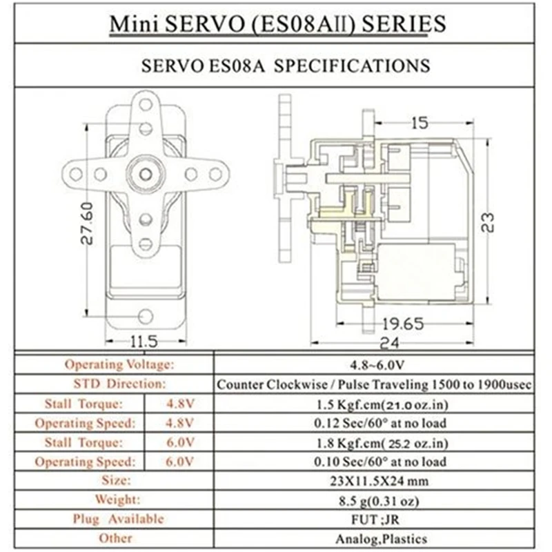 4 шт. ES08AII mini Gear цифровой сервопривод высокоскоростной Аналоговый для