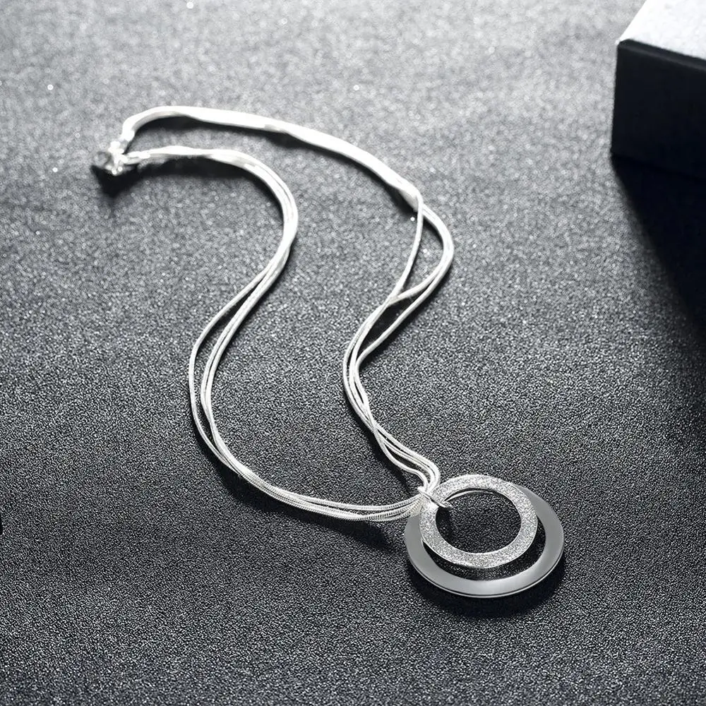 

MEEKCAT 925 Sterling Silver 18-Inch Snake Chain O-Shaped Frosted Pendant Necklace For Women Fashion Wedding Party Charm Jewelry