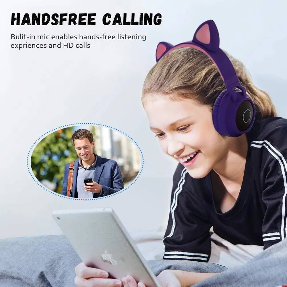 Bluetooth наушники Fanshu с кошачьими ушками со светодиодный кой складные