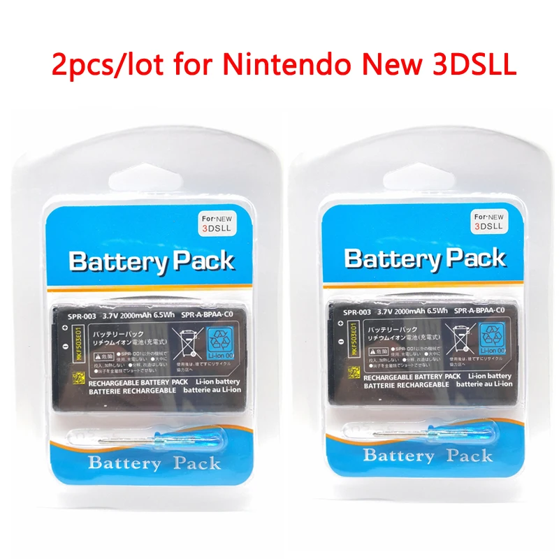 

2pcs 2000mAh 3.7V Rechargeable Li-ion Battery Pack for Nintendo NEW 3DSLL 3DSXL Controller Replacement Bateria with Screwdriver