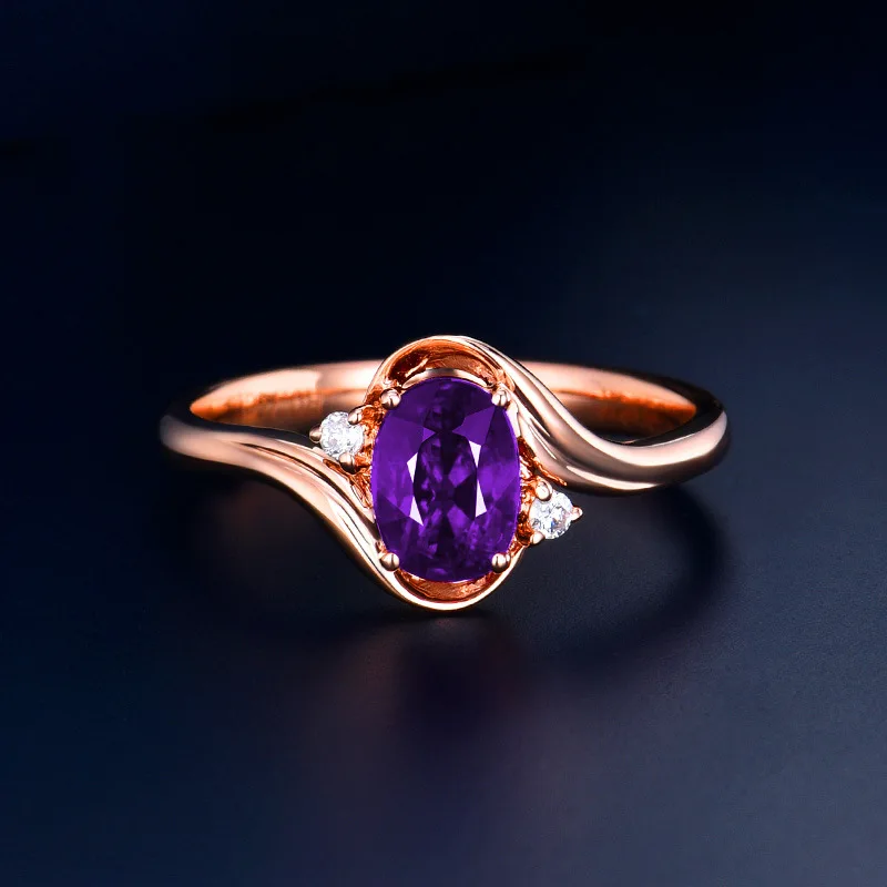 

Fashion Rose Gold Ring For Women Wedding Jewelry Vintage Amethyst Purple Crystal Zircon Stone Rings Christmas New Year Gifts