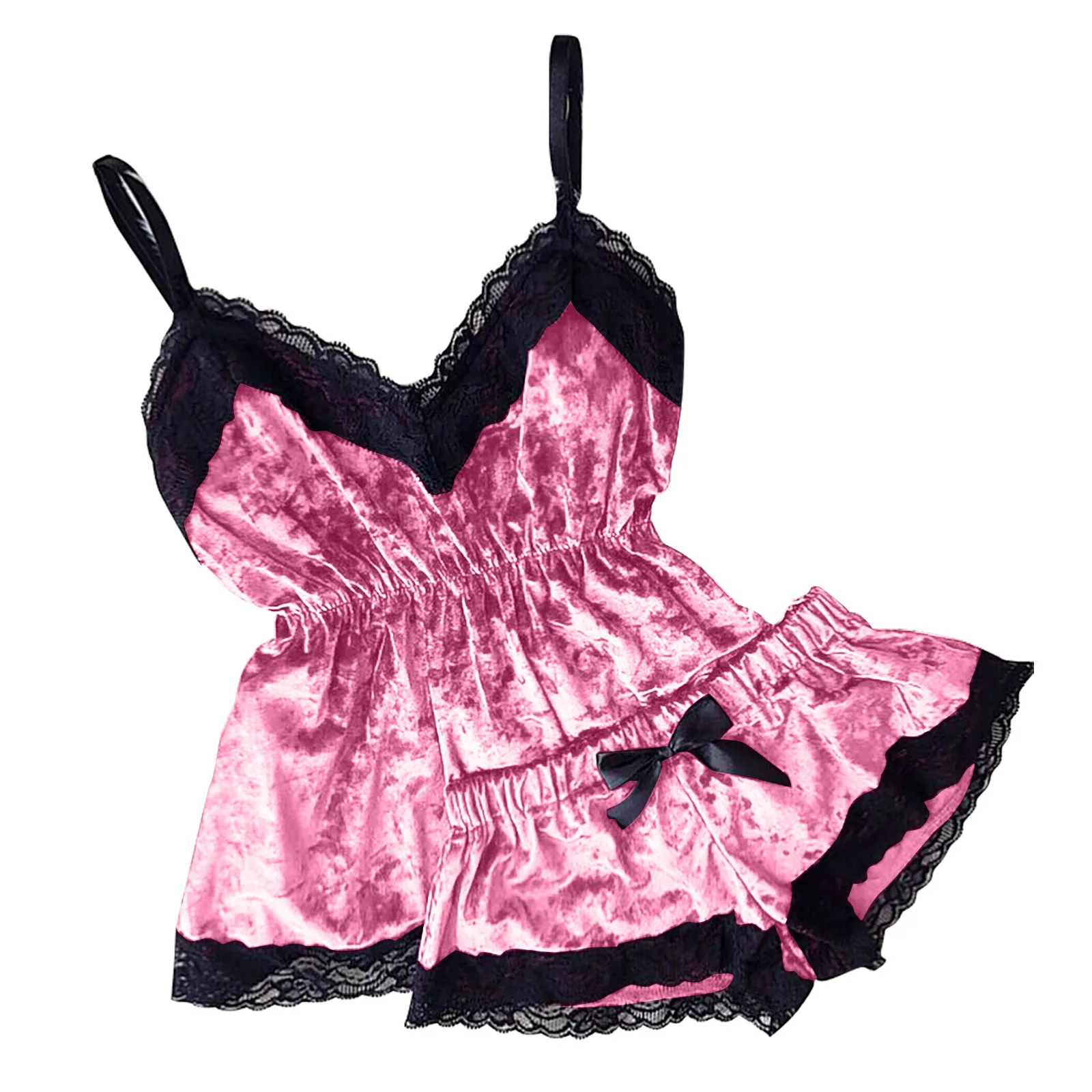 

Lingerie 2021 Pajamas For Women V-Neck Eyelash Lace Sexy Stain Camisole Pajamas Bowknot Shorts Set Pyjama Femme