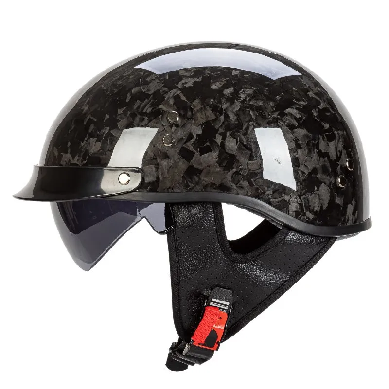 Genuine Carbon Fiber Motorcycle Helmet Headbone Cruiser Lightweight Vintage Retro Moto Motocross Harley Motorbike Half Helmets