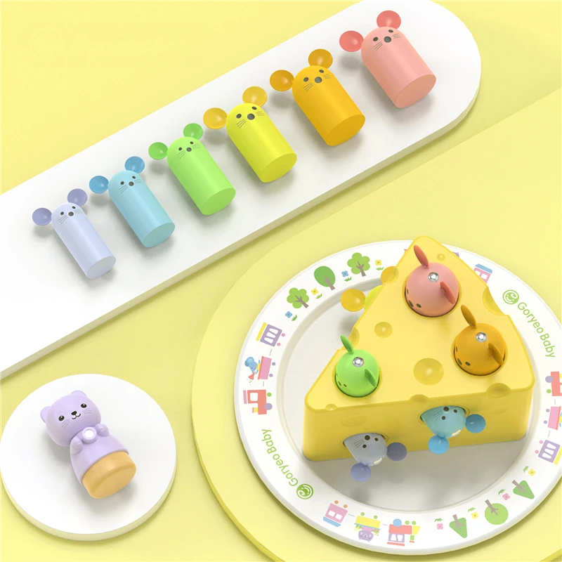 Красочные деревянные строительные блоки для детей дошкольного возраста мышь кот