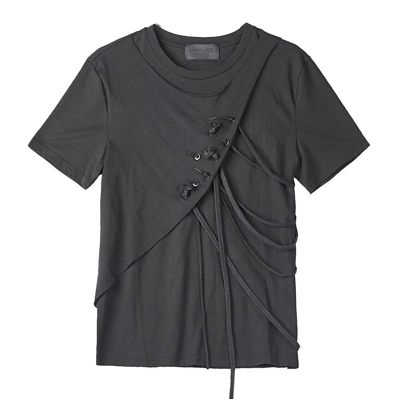 Темная черная Готическая футболка с бахромой в стиле панк альтернативная