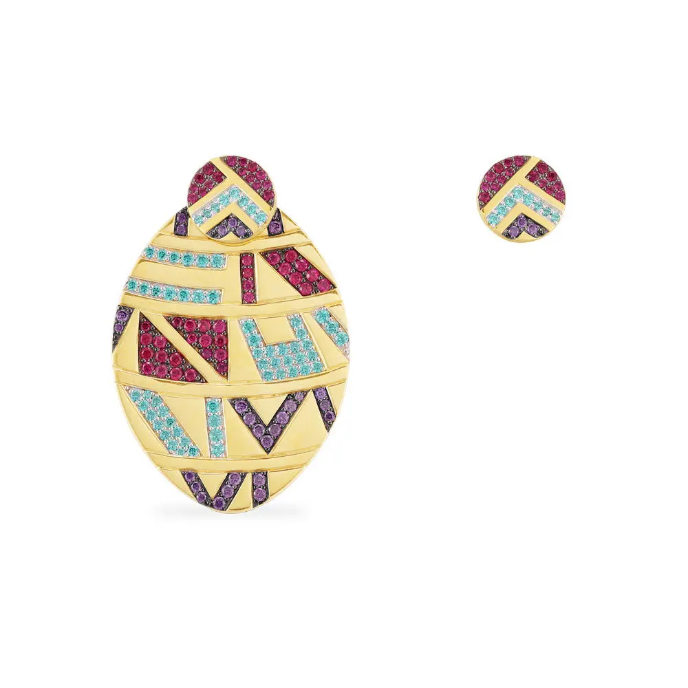 

India Tribal Round Earrings Women Asymmetric Gold Yellow Ethnic Crystal Earring Colorful Bohemia Rhinestone Earring New