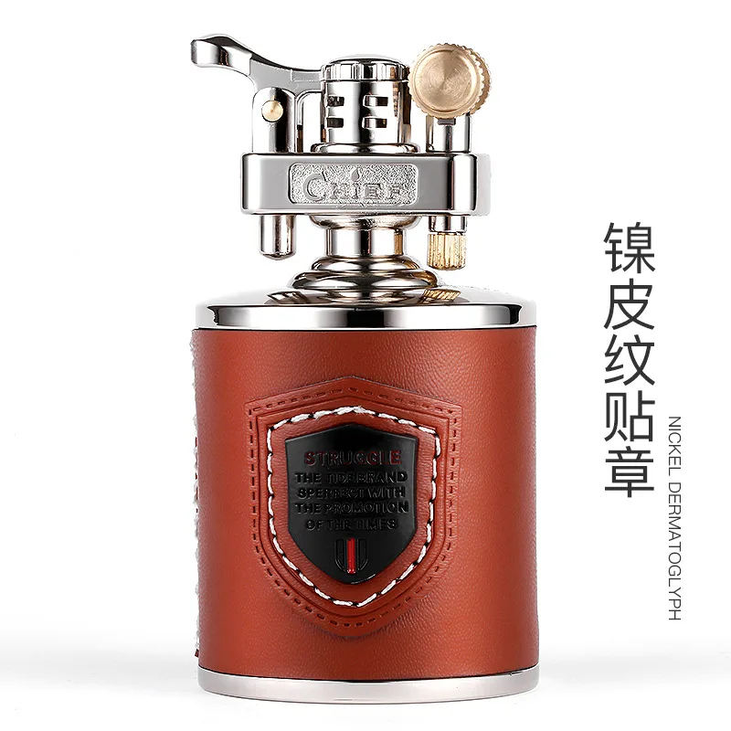 

Ignition-large metal cigar with leather, gasoline, metal grinding wheel and aerated tobacco kerosene sculpture brick