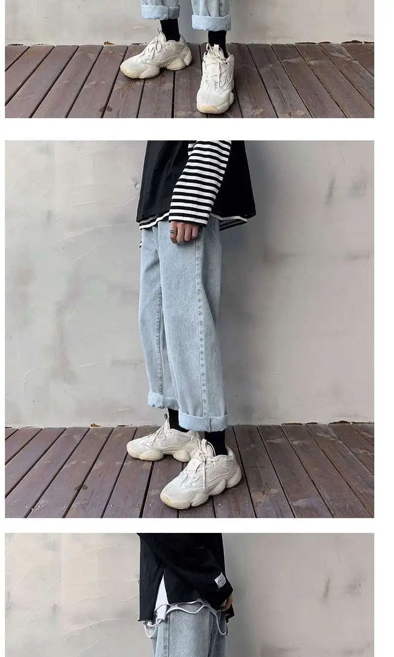 

Ins Korean Hip-Hop Jeans Men Classic Mens Jeans Blue Color Cotton Ripped Hole Jeans For Men Brand Designer Biker Jean Long Pants