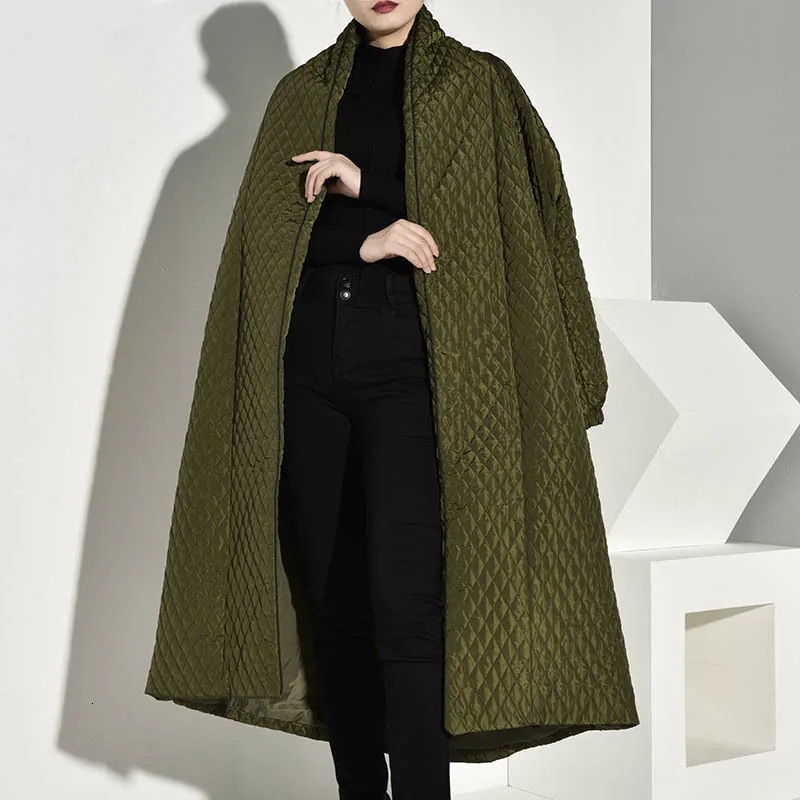 EAM клетчатое пальто с хлопковой подкладкой новое зеленое длинным рукавом