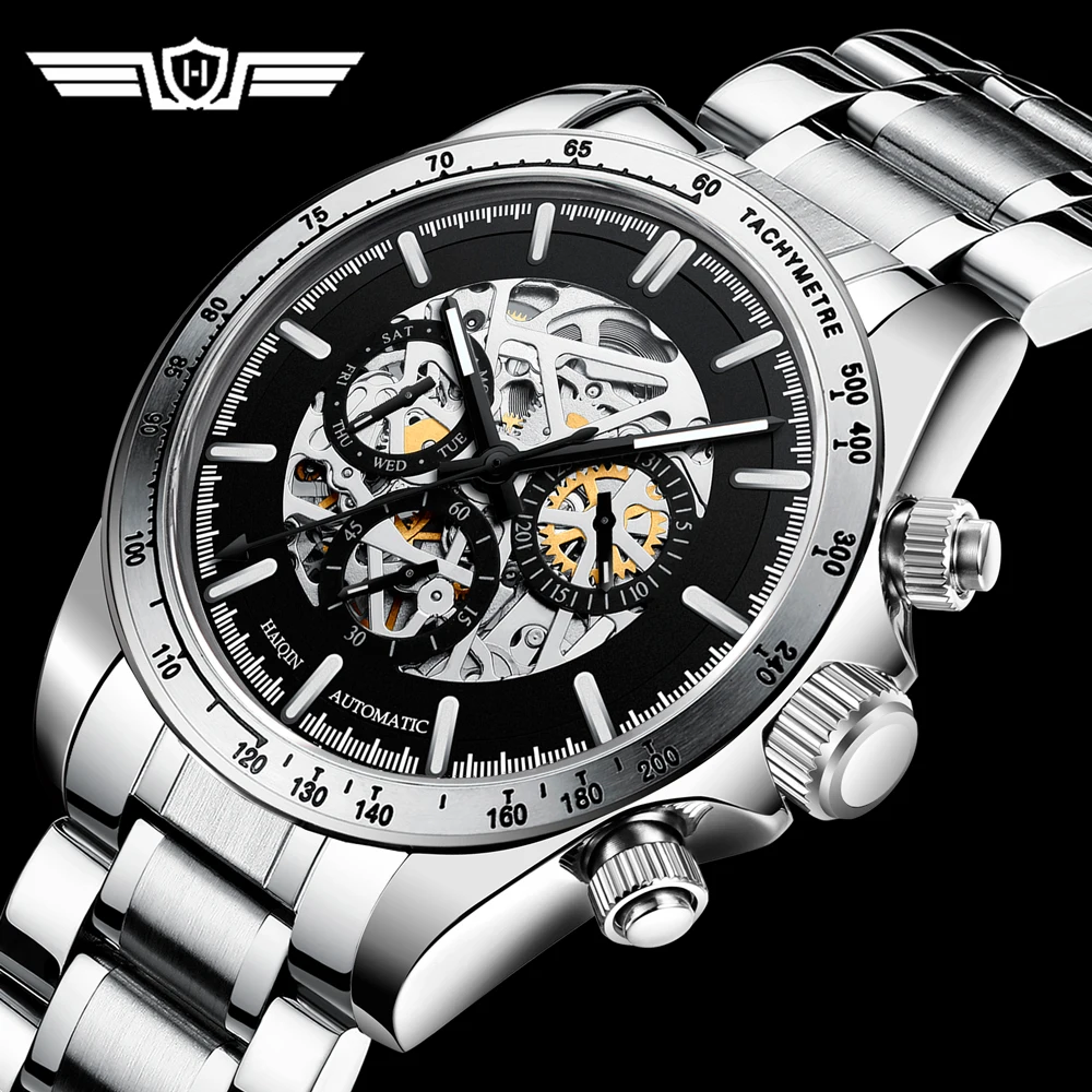 Часы наручные HAIQIN Мужские механические автоматические Роскошные спортивные
