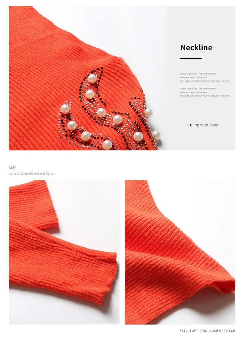 

Women's Clothing Sweaters Jumpers Pullovers Warm Autumn and winter sweater loose solid color beaded sweater with pearl