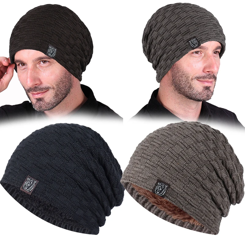 

Winter Knittted Beanie Hat Men's Winter Hats For Women Warm Plus Velvet Thicken Hedging Cap Skullies Wool Bone Male Wool Gorras