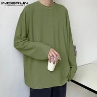 fashion casual style new mens solid camiseta male loose comfortable tees pleated long sleeved t shirts s 5xl incerun tops 2022