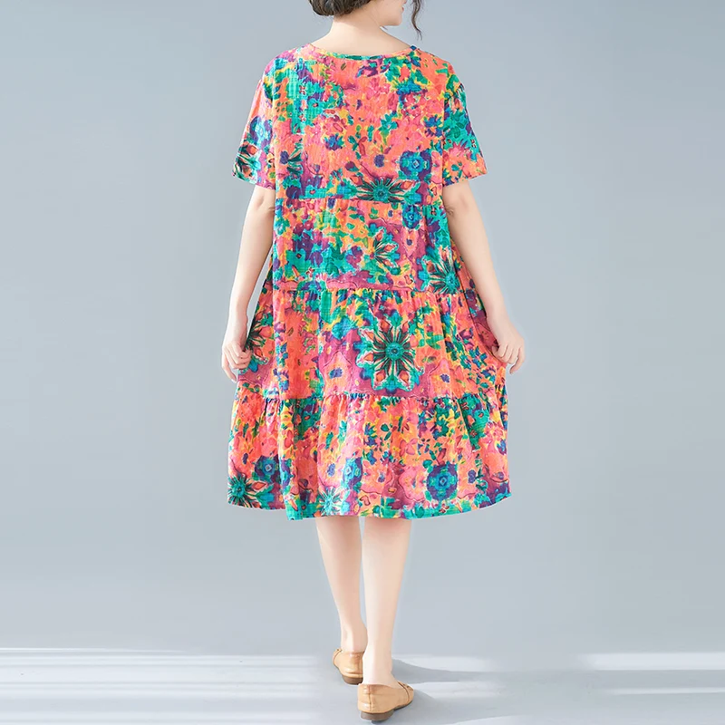 

COIGARSAM Fashion Short Sleeve Women dress New Spring Summer Loose Dresses Red 2071